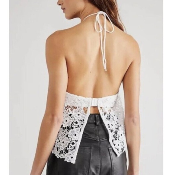 Free People Seychelle Lace Halter Top In Ivory Size Large - Picture 2 of 5